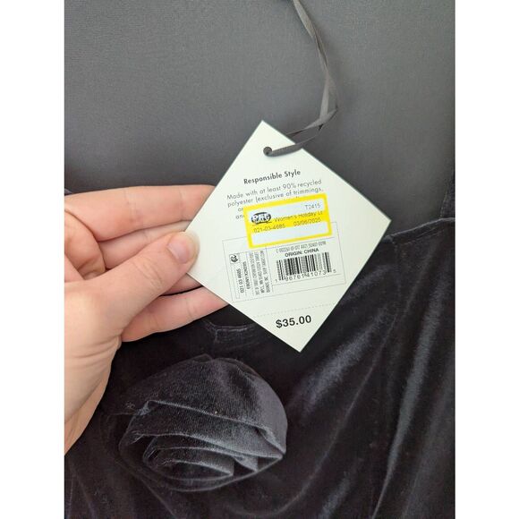 Ava & Viv 1X navy blue velvet dress with flower applique - Picture 4 of 8